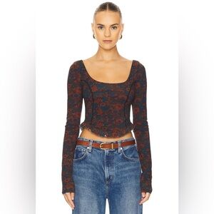 Free People Floral Long Sleeve Crop Top Cross Back Straps Size women’s small